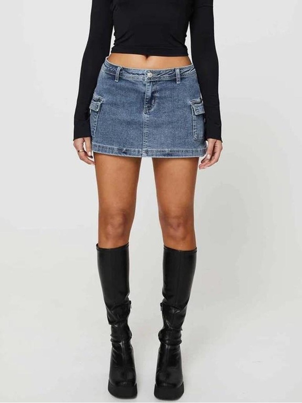 Princess Polly Grishea Low Rise Cargo Denim Mini Skirt